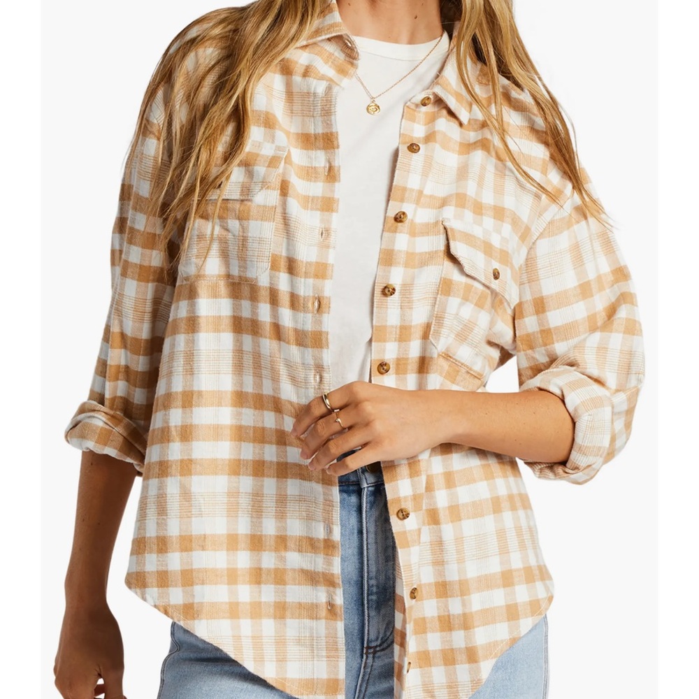 NWOT-Billabong So Stoked Cotton Flannel Button-Up Shirt – Soft Plaid Long Sleeve